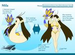  2015 alternate_color antennae anthro anthrofied big_breasts bikini black_hair black_skin blue_scales bra breasts clothed clothing english_text fan_character female feral hair hand_on_hip latiar looking_at_viewer midriff mila milotic model_sheet navel nintendo nude open_mouth pok&eacute;mon pok&eacute;morph scales shiny_pok&eacute;mon skimpy smile solo swimsuit text underwear video_games white_skin wide_hips yellow_eyes yellow_scales 