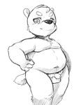  balls bear black_and_white chubby cub flaccid hand_on_hip looking_at_viewer lunicent mammal monochrome moobs naughty_face navel nude pencil_(artwork) penis pubes solo standing traditional_media_(artwork) uncut young 