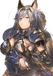  animal_ears aos bow breast_grab breasts cat_ears cleavage erune grabbing grabbing_from_behind granblue_fantasy hair_tubes heles large_breasts lavender_hair long_hair orange_eyes solo_focus 