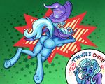  2015 anthro anthrofied ass_up band-aid bandage blood breasts butt cape clothing english_text equine eyes_closed female friendship_is_magic hair hat horn mammal multicolored_hair my_little_pony nipples nosebleed smile solo superkeen text tripped trixie_(mlp) two_tone_hair unicorn wounded 