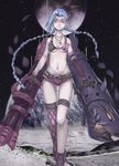  1girl belt blue_hair boots braid breasts bullets epic gloves jinx_(league_of_legends) league_of_legends long_hair moon pink_eyes shorts single_thighhigh smile tattoo twin_braids weapon weapons 