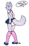  &lt;3 ? blush canine clothing legwear male mammal monamoo school_uniform skirt socks solo striped_legwear striped_socks stripes text uniform unseen_character 