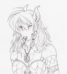  anthro armor braided_hair canine clothed clothing female hair locket long_hair looking_at_viewer maheylah_(artist) mammal monochrome simple_background solo video_games warcraft were werewolf white_background worgen world_of_warcraft 