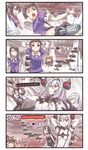  6+girls air_defense_hime arms_behind_back bandaid battleship_hime clock comic commentary damage_control_goddess_(kantai_collection) digital_clock exercise_machine explosion fairy_(kantai_collection) gameplay_mechanics glasses health_bar highres ido_(teketeke) injury kantai_collection multiple_girls musashi_(kantai_collection) myoukou_(kantai_collection) myoukou_pose nachi_(kantai_collection) pantyhose parody shinkaisei-kan sit-up torn_clothes wonder_core yamato_(kantai_collection) 