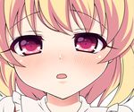  :o blonde_hair blush close-up face flandre_scarlet haruki_(colorful_macaron) incoming_kiss looking_at_viewer red_eyes short_hair solo touhou 