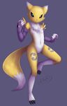  blue_eyes breasts catninja13 chest_tuft clitoris clothing digimon female flat_chested fur gloves looking_at_viewer nipples nude pussy renamon simple_background solo spread_legs spreading tuft 