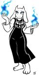  blue_eyes caprine clothing dress female fire fur goat horn lapinbeau long_ears magic mammal monochrome mother parent red_eyes sad toriel undertale white_fur 