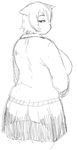  ass breasts expressionless from_behind fuchibeppu_chiyuri greyscale hair_flaps huge_breasts looking_at_viewer monochrome original plump see-through short_hair sketch solo sweater_vest thick_thighs thighs tsukudani_(coke-buta) 