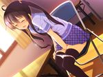  1girl black_hair black_legwear classroom long_hair lyricbox masturbation namaiki_na_kouhai_ga_iku_made_semeru_no_o_yamenai open_mouth panties panty_pull racer_(magnet) school school_uniform skirt solo thighhighs twintails underwear 