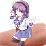  angel_beats! green_eyes hairband purple_hair school_uniform serafuku short_hair thighhighs yuri_(angel_beats!) yuzuki_karin 