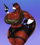  2015 anthro big_breasts breasts bulge cleavage clothed clothing dickgirl equine gun horse huge_breasts intersex mammal mrmadhead ranged_weapon solo weapon 