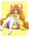  amanogawa_kirara bad_id bad_pixiv_id bare_shoulders boots choker cure_twinkle earrings gloves go!_princess_precure jewelry long_hair multicolored_hair orange_hair pana_(1122) precure purple_eyes red_hair sitting solo star star_earrings thigh_boots thighhighs twintails two-tone_hair white_gloves white_legwear 