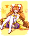  amanogawa_kirara bad_id bad_pixiv_id bare_shoulders boots choker cure_twinkle earrings gloves go!_princess_precure jewelry long_hair multicolored_hair orange_hair pana_(1122) precure purple_eyes red_hair sitting solo star star_earrings thigh_boots thighhighs twintails two-tone_hair white_gloves white_legwear 