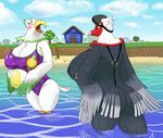  amelia_(animal_crossing) animal_crossing anthro avian beach beach_ball beak big_breasts big_butt bikini bird blush breasts butt celia_(animal_crossing) cleavage clothed clothing duo eagle feathers female house huge_breasts nintendo nipple_slip open_mouth outside palm_tree pdxyz sea seaside sling_bikini swimsuit tree video_games water wet 