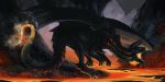  ambiguous_gender ashesdrawn black_scales day detailed_background digital_media_(artwork) dragon feral horn invalid_color invalid_tag lava scales solo wings 