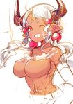  ;) bad_id bad_twitter_id breasts collarbone dark_skin draph gandagouza genderswap genderswap_(mtf) granblue_fantasy grin h2so4 horns large_breasts long_hair navel no_nipples one_eye_closed pointy_ears quad_tails red_eyes simple_background smile solo sparkle topless upper_body white_background white_hair 