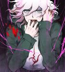  danganronpa hair_between_eyes komaeda_nagito male_focus messy_hair open_mouth pink_blood solo super_danganronpa_2 suzuki_tsuta white_hair 