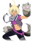  1boy animal_ears animal_tail blonde_hair cat_ears cat_tail emil_castagnier fang green_eyes male male_focus midriff official_art paws tail tales_of_(series) tales_of_symphonia tales_of_symphonia_knight_of_ratatosk 