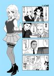  3boys 4koma barry_frost comic ethusa frankie_rizzoli hand_on_hip high_heels jane_rizzoli looking_at_viewer maura_isles monochrome multiple_boys multiple_girls pointing police_badge rizzoli_&amp;_isles scissors smile thighhighs translation_request vincent_korsak 