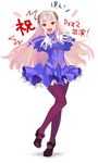  :d capcom_fighting_jam dress full_body gloves highres ingrid long_hair mary_janes open_mouth pantyhose purple_legwear red_eyes shoes silver_hair smile solo teeth tetsu_(kimuchi) translation_request white_gloves 