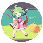  :d ahoge animal_ears broom dog_ears dog_tail dress full_body green_eyes green_hair holding holding_broom kasodani_kyouko long_sleeves open_mouth shoes short_hair sil_(panchuari) smile socks solo tail touhou transparent_background 