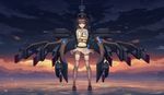  athrun1120 backlighting bangs black_hair blunt_bangs braid cloud commentary_request crossed_arms double_horizontal_stripe full_body gunbuster_pose highres kantai_collection kitakami_(kantai_collection) legs legs_apart loafers long_hair long_legs midriff navel remodel_(kantai_collection) school_uniform serafuku serious shoes single_braid sky slim_legs solo standing star_(sky) starry_sky thighhighs torpedo turret 