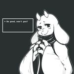  caprine clothing cornfrosty english_text female goat horn long_ears mammal monster robe smile solo text toriel undertale 