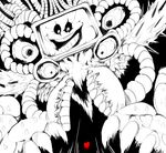  &lt;3 black_and_white_and_red black_sclera claws evil_grin flowey_the_flower male multiple_eyes nightmare_fuel smile solo spikes undertale vhsdaii 