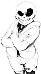  black_and_white bone clothing crossed_arms jacket male monochrome not_furry realistic sans_(undertale) skeleton smile solo undertale vhsdaii 