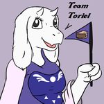  caprine clothing english_text fangs female flag fur goat horn long_ears mammal monster robe solo text toriel undertale unknown_artist white_fur 