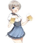  ;d alcohol apron beer beer_mug blue_apron blue_eyes cup dirndl don_(29219) dress german_clothes holding holding_cup kantai_collection one_eye_closed open_mouth short_hair silver_hair smile solo waist_apron z1_leberecht_maass_(kantai_collection) 