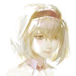  alice_margatroid blonde_hair blue_eyes closed_mouth face hairband lips liyou-ryon portrait short_hair simple_background smile solo touhou white_background 