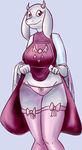  caprine clothing female goat horn legwear lingerie long_ears mammal monster panties presenting ribbons robe smile solo stockings toriel undertale underwear unknown_artist wide_hips 