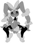  balls blush claws clothing enookie erection grin legwear looking_at_viewer lopunny male mega_evolution mega_lopunny nintendo partially_retracted_foreskin penis pok&eacute;mon simple_background sitting solo stockings uncut video_games 