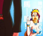 1girl anger_vein blue_eyes blue_nails blurry breasts c-7_(assate) depth_of_field earrings headdress jewelry jojo_no_kimyou_na_bouken kuujou_joutarou large_breasts midler nail_polish necklace pasties purple_hair star_pasties stardust_crusaders tongue tongue_out translation_request veil wrist_cuffs 
