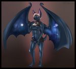  anthro balls bat blonde_hair blue_penis clothed clothing erection fangs grey_skin hair looking_at_viewer male mammal penis phone puflitos simple_background smile solo standing teeth tight_clothing wings 