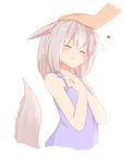  1boy 1girl ^_^ animal_ears closed_eyes commentary_request dress fox_ears fox_tail hand_on_another's_head hands_on_own_chest headpat heart highres naozuri original out_of_frame short_hair silver_hair smile sundress tail 
