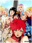  6+boys black_eyes black_hair black_lipstick blonde_hair blue_eyes bruno_buccellati choker covering_eyes dated giorno_giovanna green_eyes grey_hair grin guido_mista hairband hat jojo_no_kimyou_na_bouken leone_abbacchio lipstick long_hair makeup multiple_boys one_eye_closed pannacotta_fugo pink_hair purple_eyes rena_(renasight) self_shot short_hair smile trish_una vignetting zipper 