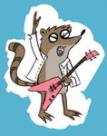  cartoon_network eyes_closed guitar happy mammal milkshakes_(artist) musical_instrument raccoon regular_show rigby_(regular_show) simple_background tongue tongue_out 