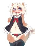  2018 anthro blonde_hair blush brown_fur canine clothed clothing dog female fur hair legwear mammal open_mouth panties purple_eyes simple_background solo standing stockings tears underwear white_background youki 