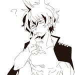  finger_in_mouth gakuran jacket_on_shoulders kabutomoaki looking_up male_focus monochrome no_hat no_headwear personification school_uniform shikido_(khf) shirtless show_by_rock!! solo upper_body 