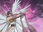  1girl angel angel_wings angewomon animated animated_gif arrmpits bandai bare_shoulders blonde_hair bodysuit breasts covered_eyes digimon digimon_adventure energy female helmet large_breasts long_hair multiple_wings pose winged_helmet wings 