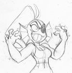  black_and_white breasts cleavage clothed clothing eye_patch eyewear female fish hair marine monochrome monster noseless praiz smile solo tube_top undertale undyne 