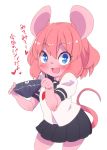  2018 anthro blue_eyes clothing cub female fur hair japanese_text looking_at_viewer mammal mouse panties pink_fur pink_hair rodent simple_background solo text translation_request underwear white_background youki young 