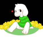 &lt;3 2015 asriel_dreemurr balls blush bottomless caprine clothed clothing flower fur goat half-dressed male mammal monster oob paws plant smile solo undertale white_fur young 