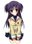  clannad hair_ornament ichinose_kotomi long_hair purple_eyes purple_hair school_uniform solo two_side_up 