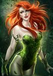  artist_name banned_artist batman_(series) breasts cleavage dc_comics green green_eyes green_leotard large_breasts leaf leotard orange_hair pantyhose parted_lips poison_ivy red_lips sakimichan solo wading watermark web_address 