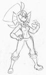  black_and_white breasts cleavage clothed clothing eye_patch eyewear female fish hair hand_on_hip marine monochrome monster noseless praiz sharp_teeth smile solo standing teeth undertale undyne 