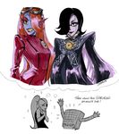  1girl bayonetta bayonetta_(character) bayonetta_(character)_(cosplay) black_hair cosplay crossdressing glasses head_fins highres jeanne_(bayonetta) jeanne_(bayonetta)_(cosplay) md5_mismatch mettaton mettaton_ex ponytail red_hair solsticerose undertale undyne 