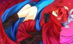  bow cape fetal_position hair_bow kutsuki_kai long_sleeves red_eyes red_hair sekibanki shirt skirt solo touhou 